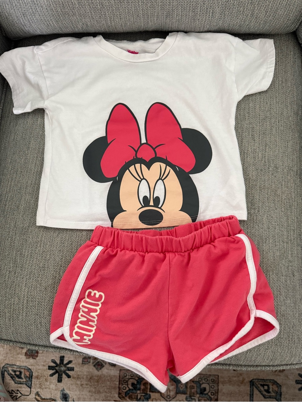 Disney Minnie Mouse Set with White Tee Featuring Minnie & Bow and Shorts w/ Name